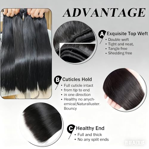 Human Hair Bundles Straight Bundles Human Hair Extensions 20 22 24 Inch 12A Brazilian Virgin 100% Unprocessed Raw Thick Straight Hair 3 Bundles Human Hair Natural Color