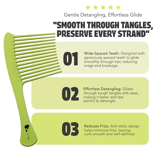 Pardon My Fro Wide Tooth Comb - Effortlessly Detangles Curly Hair - Smooth Coated Wide Tooth for Comfortable Styling