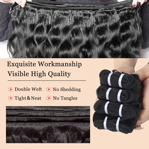 Body Wave Bundles Human Hair 20 22 24 26 Inch 12A Body Wave 4 Bundles 100% Unprocessed Brazilian Virgin Remy Hair Body Wave Human Hair Bundles Hair Extensions Natural Color