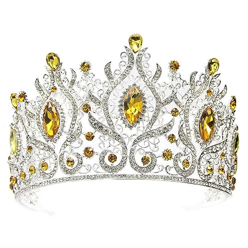 Tall Baroque Crowns for Women Large Rhinestone Bridal Crown and Tiara for Wedding Prom Quince Pageant Party Hair Accessories with Gemstones