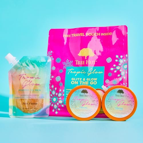 Tree Hut Glitz & Glow On the Go Travel Kit, Tropic Glow Body Care Gift Set, Exfoliating & Hydrating Self Care Essentials, Perfect Skincare Holiday Gift & Stocking Stuffer