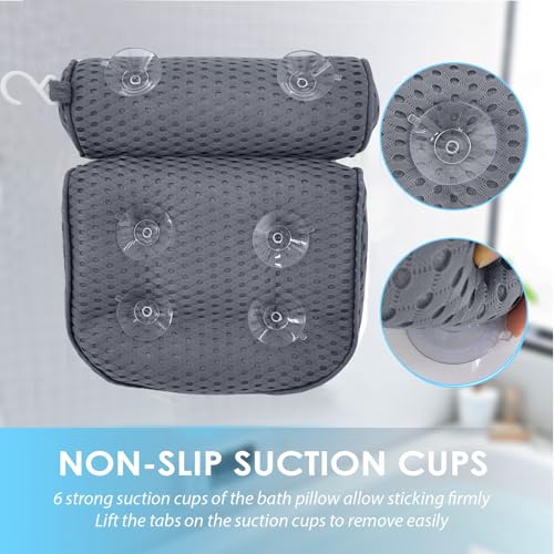 AEROiVi Luxury Bath Pillows for Tub£¬Bath Pillow Bathtub Pillows for Head and Neck Support Bath Cushion Made from Soft Spacer Mesh Material with Suction Cups,Gray