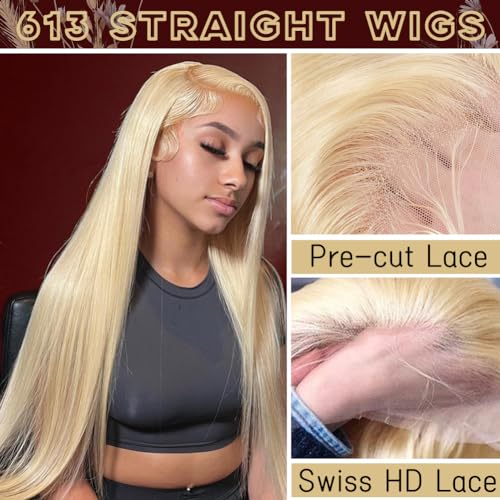 Azkiu 613 Lace Frontal Wig Human Hair 13x4 Hd Lace Blonde Straight Wigs Human Hair Pre Plucked With Baby Hair Bleached Knot Blonde wig Human Hair 150 Density 26 inch