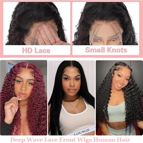 30 Inch Deep Wave Lace Front Wigs Human Hair 13x4 Curly HD Transparent Lace Frontal Hair Pre Plucked with Baby Hair 200% Density Glueless Wet and Wavy Human Hair Wigs