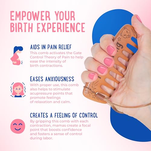 Mama Natural Strong Birth Comb - Labor Comb With Wide Teeth (1 Piece) - Wood Comb For Pregnancy Contractions - Birth Comb for Labor Pain & Pregnancy Gifts - Labor And Delivery Essentials Hand Comb