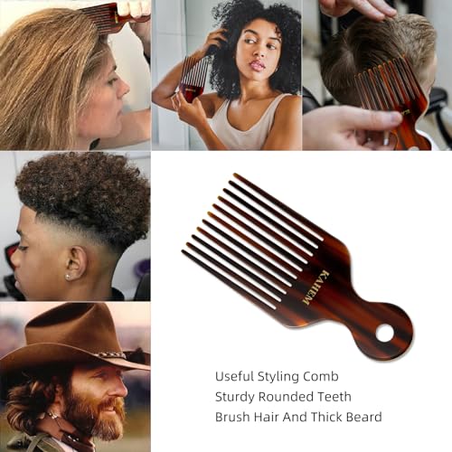 KAHEM Wide Tooth Pick Comb for Long, Thick, Curly Hair - 6.89 Inch Detangling and Lifting Comb for Women and Men's Hair Styling