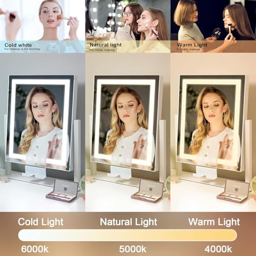 Kottova Lighted Makeup Mirror, Hollywood Vanity Mirror with Lights, Three Color Modes, Smart Touch Control, with Detachable 10X Spot Mirror, Metal Frame, 360¡Æ Rotation£¨14.1in,White£©