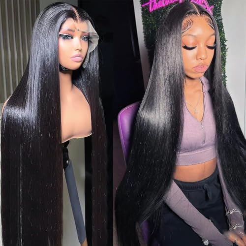220% Density 13x6 Straight Lace Front Wigs Human Hair HD Transparent Pre Plucked Bleached Tiny Knots 13x6 Full Lace Frontal Wig Upgraded 14A Brazilian Virgin 13x6 Lace Front Wigs Human Hair 20 Inch