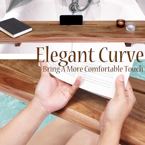 Premium 1.2IN Thickened Board Acacia Wood Bathtub Tray Caddy with Adjustable Legs, Minimalistic Design Bath Tray for Tub, Bathtub Accessories, Fits Most Bath Tubs, Idea for Women