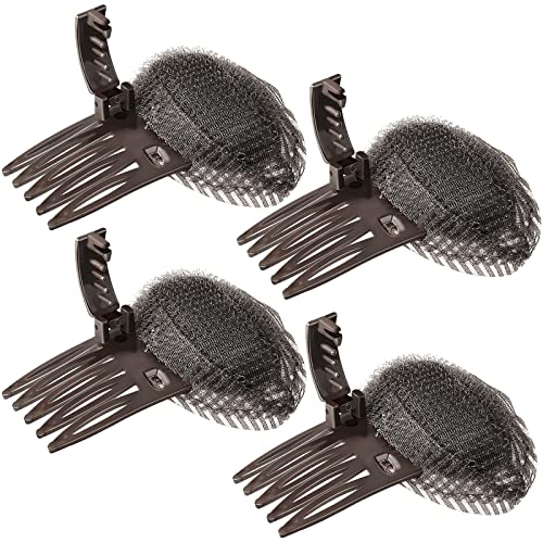 4 Pieces Puff Hair Accessories - Invisible Fluffy Sponge Clips, Front Comb Bun Bump Up Volume Base, Styling Inserts to Increase Volume for Women and Girls (Brown)