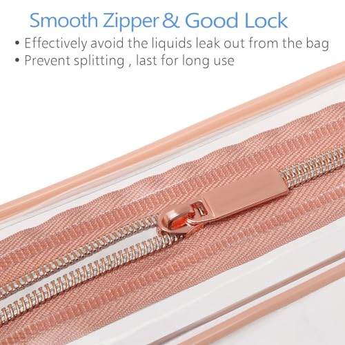 PACKISM TSA Approved Toiletry Bag - Clear Makeup Bags in 2 Size, Durable with Supporting Frame, Perfect for Travel Essentials, Carry-on Airport Airline Compliant Bag, Rose Pink