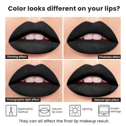 Black Matte Liquid Lipstick - Long Lasting, Smudge Proof, Transfer Resistant Lip Color, Waterproof, Non-Transfer Formula (Mystical Moment)