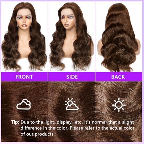 32 Inch Glueless Brown Human Hair Wig For Black Women 13x4 Lace Front Wigs 250% Density Body Wave Wigs Human Hair Pre Plucked With Baby Hair Colored #4