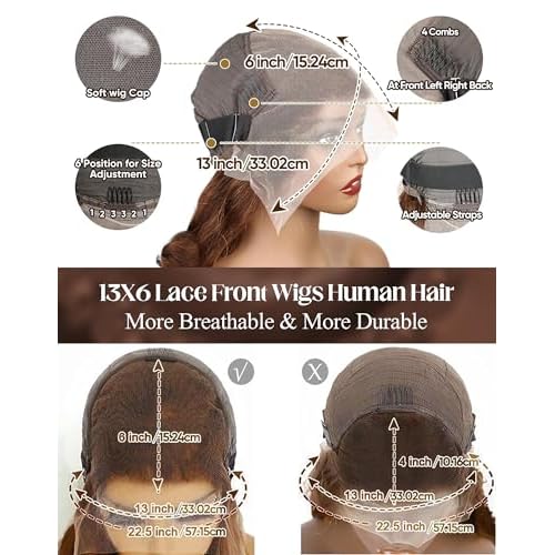 13x6 Lace Front Wigs Human Hair 34 Inch 200 Density Chocolate Brown HD Lace Front Wig Body Wave 4# Colored Wigs Human Hair Real | Soft Non-shedding Non-tangling Full Length No Peculiar Smell