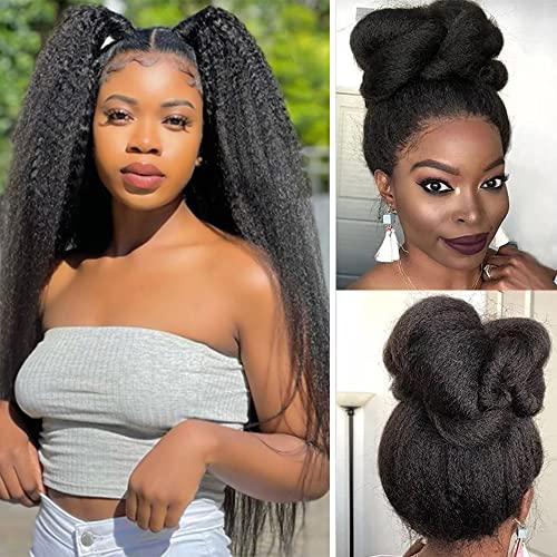 360 Lace Front Wigs Human Hair 20Inch Kinky Straight Human Hair Wig 180% Density Yaki Straight Human Hair Wig for Women Natural Color