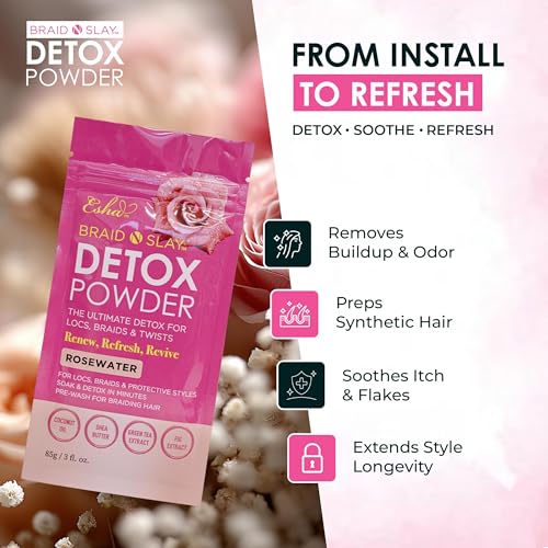Esha Braid N Slay Detox Powder ? Scalp Cleanser for Braids, Locs & Twists ? Removes Buildup, Odor & Prewashes Synthetic Hair ? Non-Stripping, Soothing, 907g (32 Fl Oz, UNSCENTED)