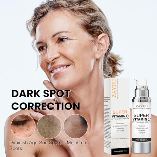 Super Vitamin C Face Serum for Mature Skin: All-In-One Hydrating Anti-Aging Formula - Vitamin C, Hyaluronic Acid, Vitamin E, Caffeine - Face Lift Serum for Wrinkles, Dark Spots - 1.7 fl. oz.