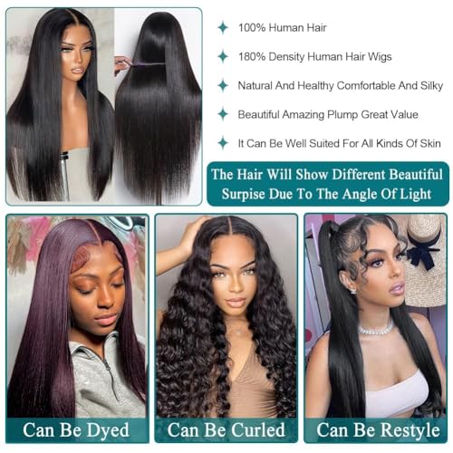 Azkiu Straight Lace Front Wigs Human Hair 13x4 HD Transparent Lace Front Wig Human Hair Pre Plucked with 180% Density Brazilian Virgin Lace Frontal Wigs 14Inch