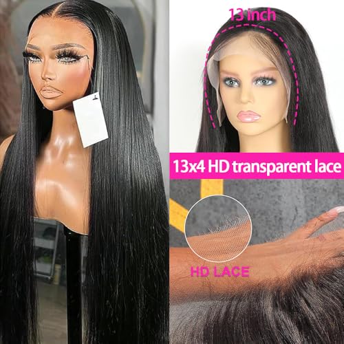 30 Inch Lace Front Wigs Human Hair 200 Density 13x4 HD Lace Front Wigs Human Hair Pre Plucked Glueless Wigs Human Hair for Women Straight Lace Frontal Wigs Natural Color, Black
