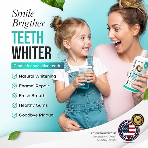 Nano-Hydroxyapatite Oil Pulling Whitening Mouthwash for Teeth and Gums, Natural & Organic, Whitens Teeth, Strengthens Enamel, Fights Bad Breath & Plaque ? Smooth & Non-Greasy ? for Adults - 16oz