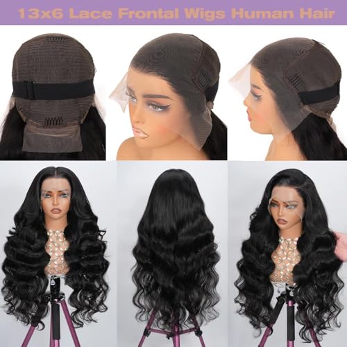 30 inch Body Wave Lace Front Wigs Human Hair 180% Density HD Lace Frontal Wigs 13x6 Lace Front Wigs Human Hair Wigs for Black Women Natural Color
