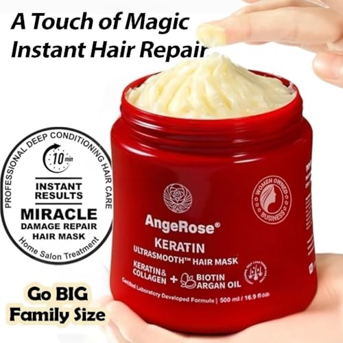 Keratin & Collagen Hair Mask with Argan Oil ? Deep Repair Conditioner for Dry, Damaged Hair ? Hydrating & Strengthening Treatment, 500ml (16.9 oz)