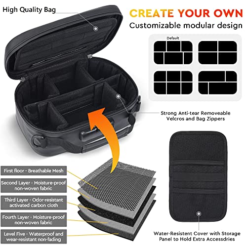 Large Smell Proof Cosmetic Organization Bag with 8 Small Items, Portable Cosmatic Makeup Smell Proof Storage Case with Combination Lock For Home and Travel, Gifts for Men Black