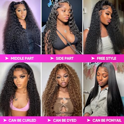 13x6 Lace Front Wigs Human Hair 210 Density HD Transparent Frontal Wigs Water Wave Wigs for Women Curly Lace Frontal Wet and Wavy Human Hair Wig Pre Plucked with Baby Hair 24Inch