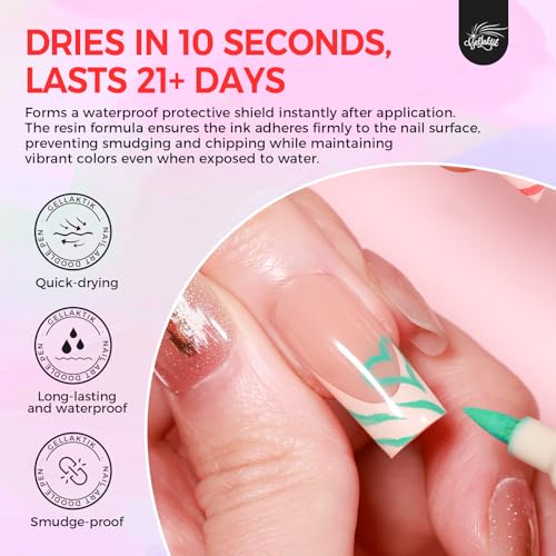 6 Colors Nail Art Pens Set, 3D Nail Polish Pens Quick-Drying Acrylic Paint Markers, Dotting Liner Brush for DIY Nail Design, Home & Salon Manicure Tools