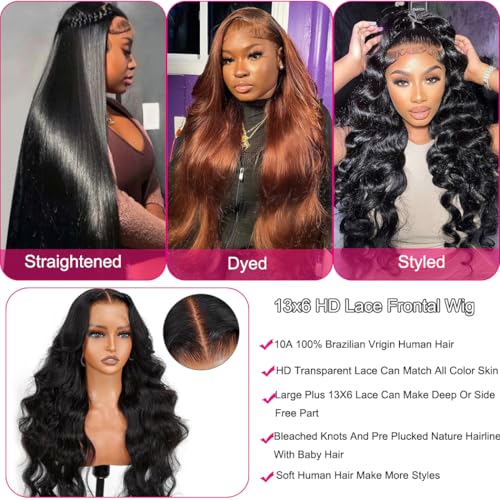 13x6 HD Lace Front Wigs Human Hair Body Wave Lace Front Wigs for Black Women Glueless Wigs Human Hair Pre Plucked with Baby Hair 200 Density Brazilian Human Hair Wig Natural Color 20 Inch