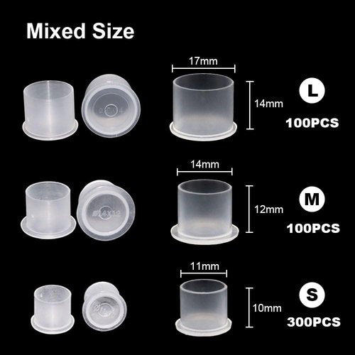 Tattoo Ink Caps with Base - Gakonp 500pcs Mixed Sizes Tattoo Ink Cups #11 Small #14 Medium #17 Large Disposable Ink Caps Plastic Pigment Cups Tattoo Supplies