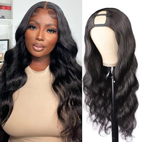U Part Human Hair Wig Body Wave U Part Wig Human Hair for Black Women Glueless Wigs Human Hair Clip Natural Hair Wig Beginner Friendly Middle Part 180% Density 26inch