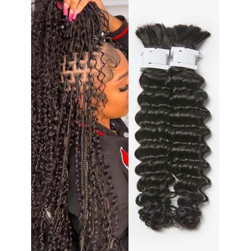 ASHINE Human Braiding Hair for Boho Braids Deep Wave Bulk Pre-Separated Strands 100% Human Hair 2 Bundles/Pack 100g 24 Inch Natural Color Easy to Braid