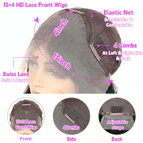 Lace Front Wigs Human Hair 13x4 Straight Lace Front Wigs HD Transparent 200% Density Glueless Wigs For Black Women Pre Plucked With Baby Hair 32inch
