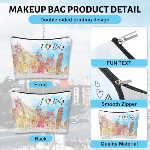 Kacctyen 4 Pack Italy Travel Gifts Cosmetic Bag for Women City Theme Makeup Bag with Zipper Italian Souvenir Gifts for Italy Lovers Travellers Women Girls