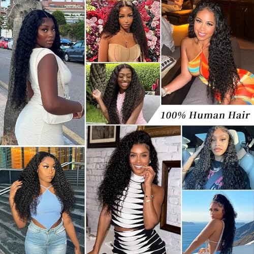 Deep Wave Lace Front Wigs Human Hair 13x6 HD Lace Front Wigs Human Hair Pre Plucked 200% Density Deep Curly Human Hair Lace Frontal Wigs For Women 28 Inch