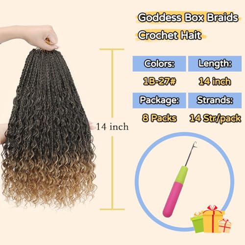 14 Inch Boho Box Braids Crochet Hair Goddess Box Braids Crochet Hair 8 Packs Boho Box Braid Synthetic Bohemian Braid for Women