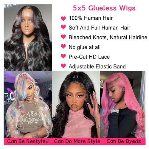 30 Inch 5x5 HD Lace Closure Wig Wear and Go Glueless Wigs Human Hair Pre Plucked Pre Cut Long Body Wave Lace Front Wigs Human Hair for Black Women 180% Density Natural Black