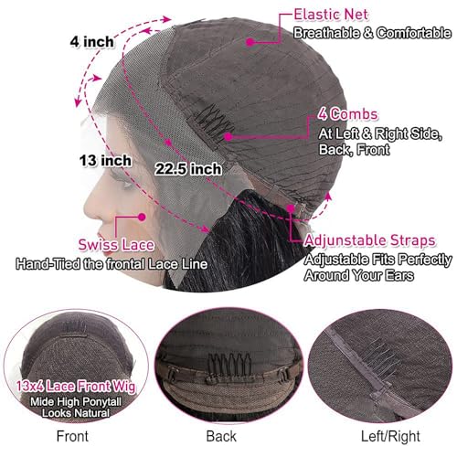 SIFULAN 13x4 Straight Lace Front Wigs Human Hair 28 Inch HD Transparent Lace Frontal Wigs Human Hair Pre Plucked 180% Density Glueless Human Wig for Women Natural Color