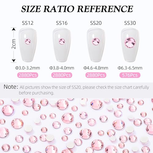 Pink Flatback Rhinestones, Glass Rhinestones for Nail Art and Craft, Glue Fix, Loose Crystal Gemstones(Pink, SS20, 2880pcs, 4.6-4.8mm)