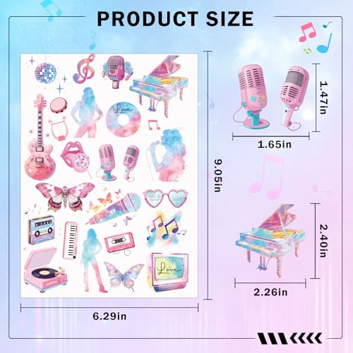 Music Party Temporary Tattoos for Fans - 8 Sheets 200 Styles Music Merch Gifts Birthday Party Favors Decorations Female Pop Singer Album Hand Face Fake Tattoo Stickers for Fans Kids Concert Decor