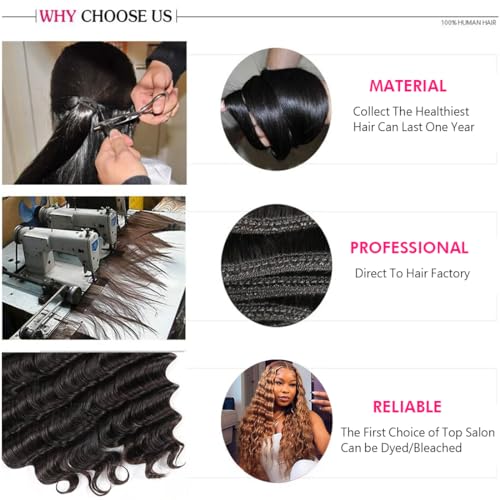 Loose Deep Wave Bundles with Closure(20 22 24+18 Inch,Free Part)100% Raw Human Hair Pre Plucked with Baby Hair 12A Loose Wave Bundles with 4x4 Closure Human Hair Deep Wave