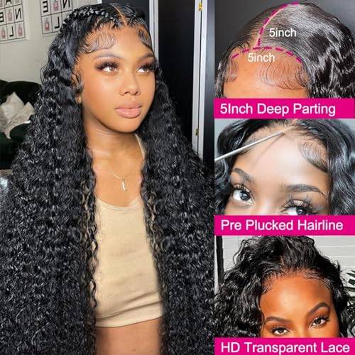 24 Inch 5x5 Lace Front?Wigs Human Hair Pre Plucked 150% Density Water Wave Glueless Lace Frontal?Wigs Human Hair for Women 5x5 Brazilian Virgin HD Lace Closure Human Hair Wigs with Baby Hair