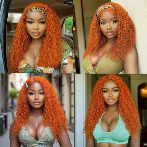 Ginger Orange Kinky Curly Bundles Human Hair Color 350 Curly Human Hair Bundles 8a Grade Double Weft Remy Hair Wet and Wavy Bundles Soft and Silky for Black Woman (24 26 28 inch,3 Bundles)