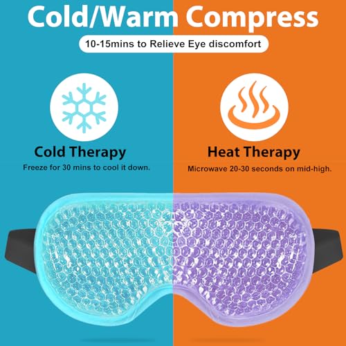 BeeVines Gel Eye Mask, 2 Pack Cooling Ice Masks for Puffy Eyes for Men & Women, Cold & Warm Compress for Post Surgery, Puffiness, Allergies, Sinuses & Migraines Treatment(Blue & Purple)