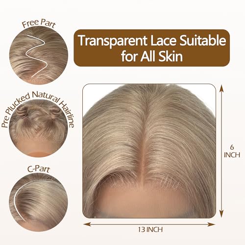 13x6 Transparent Lace Front Wigs Human Hair Ash Blonde Wig Human Hair 180% Density Ash Blonde Straight Lace Front Wigs for Black Women Pre Plucked Colored HD Lace Frontal Wig 26 Inch