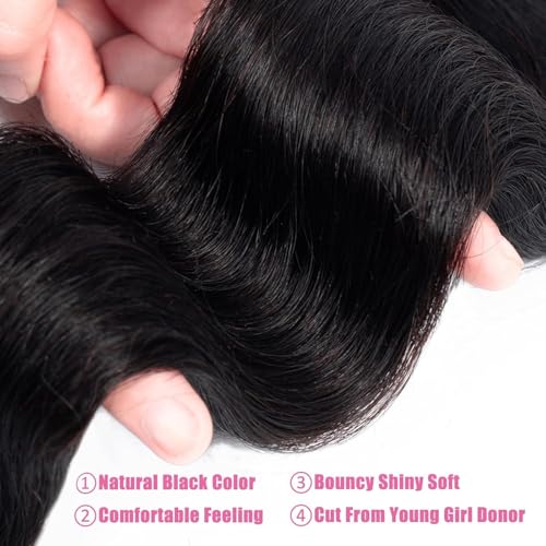 Douyin Brazilian Body Wave 4 Bundles Human Hair 22 24 26 28 Inch 12A 100% Unprocessed Virgin Human Hair Weave Bundles Deal Natural Black Color (22 24 26 28)