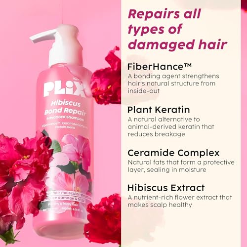 PLIX - THE PLANT FIX Hibiscus Frizz Control Hair Serum 50ml + Bond Repair Shampoo 200ml + Conditioner 175ml | Protects & Smoothes Frizzy Hair| 3x Strength with Fiberhance