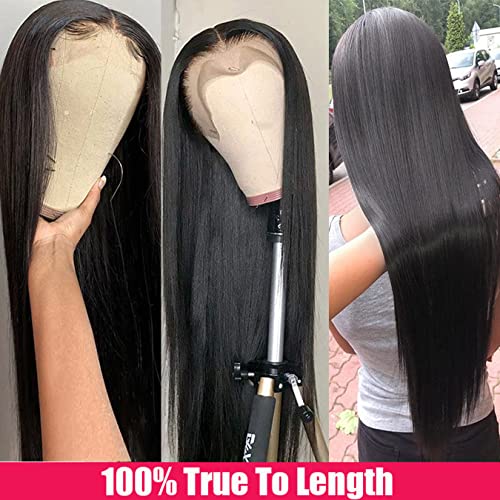 Straight Lace Front Wigs Human Hair 13x4 HD Transparent Lace Frontal Wigs 180% Density Pre Plucked with Baby Hair 24Inch Straight Lace Front Wigs for Black Women Natural Color
