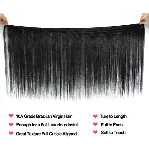 Straight Bundles Human Hair 26 28 30 Inch 3 Bundles 100% Unprocessed Brazilian Virgin Human Hair Straight Weave Bundles Natural Color